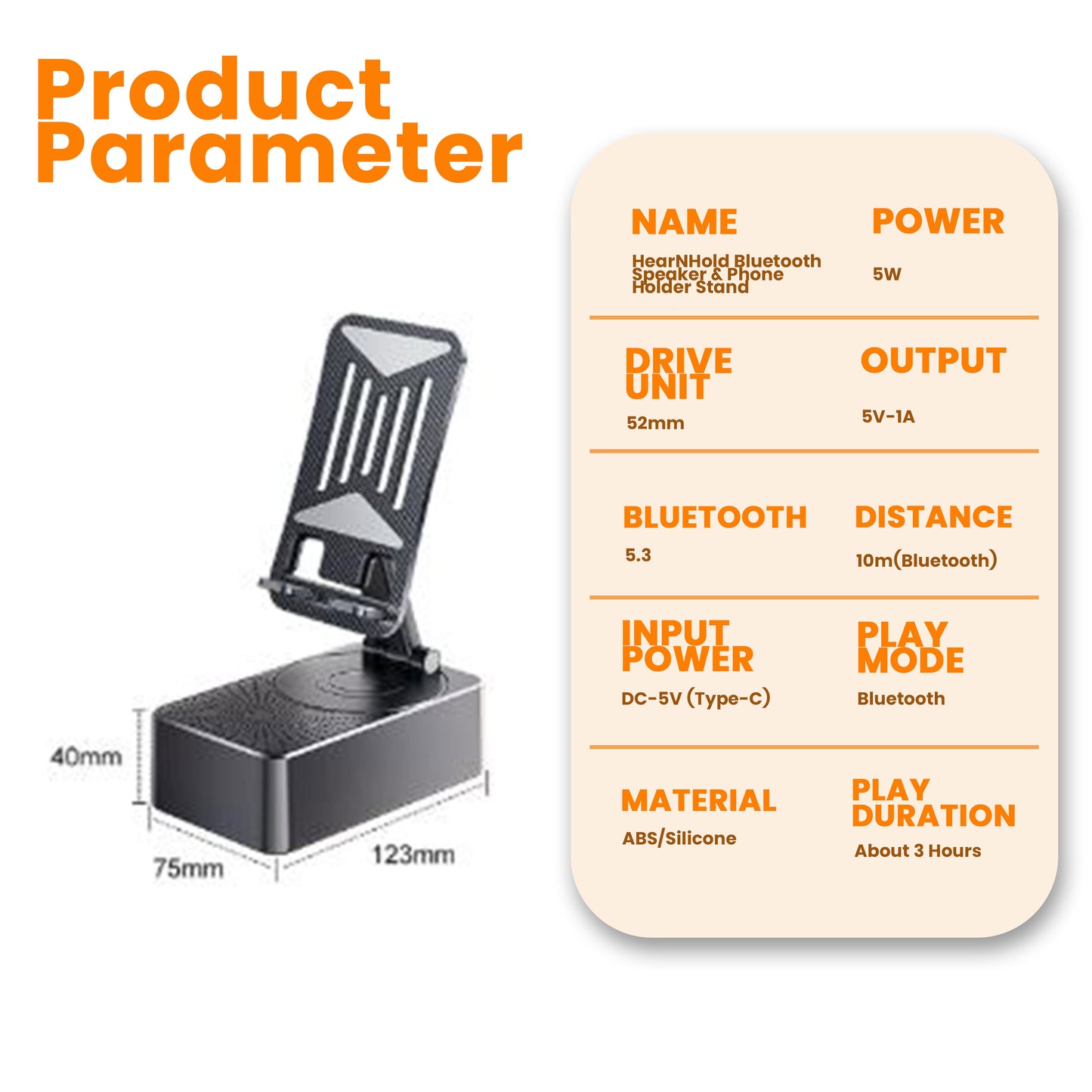 🔥Last Day 50% OFF🔥 HearNHold Bluetooth Speaker & Phone Holder Stand – Portable Wireless Audio Dock for Desk, Tablet, and Mobile