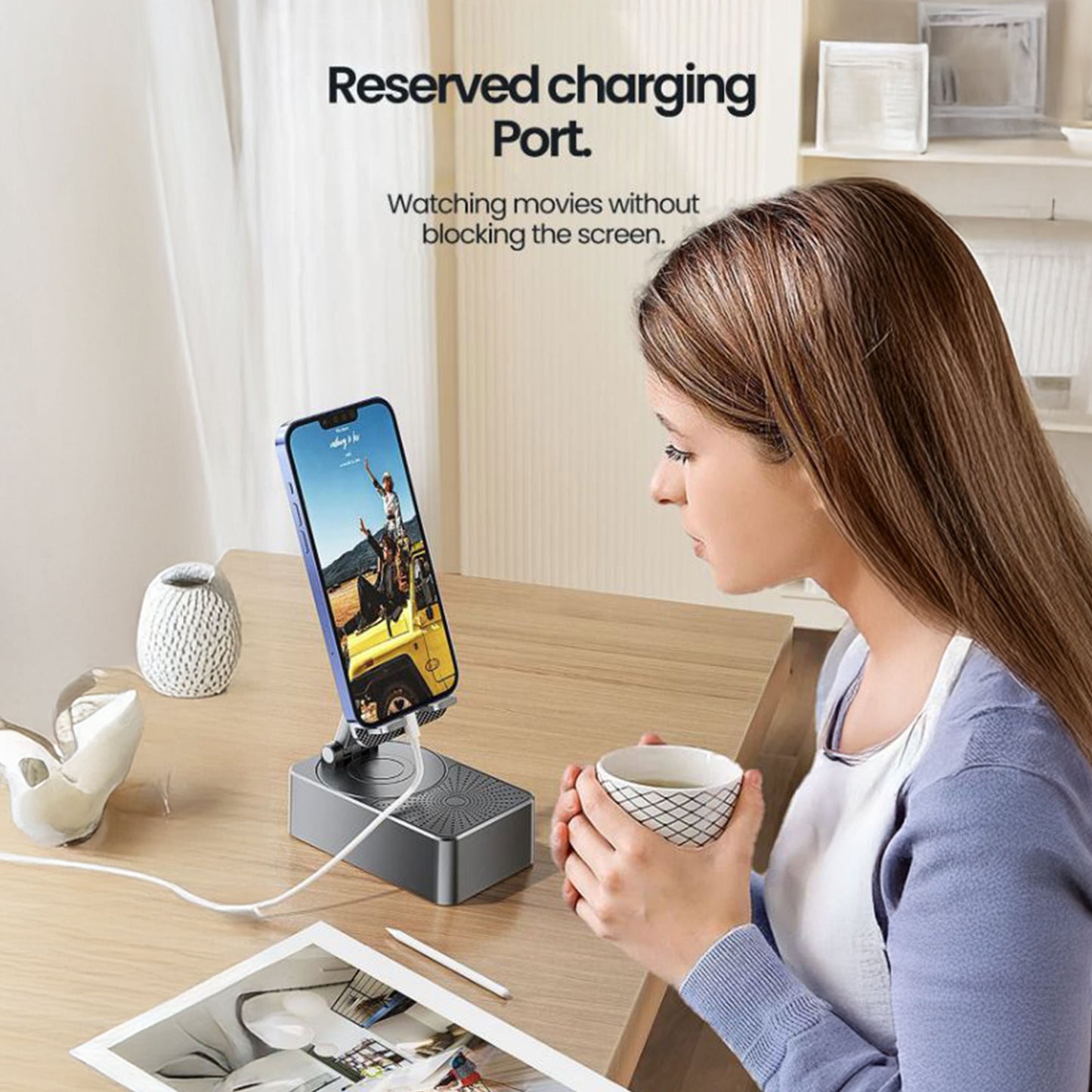 🔥Last Day 50% OFF🔥 HearNHold Bluetooth Speaker & Phone Holder Stand – Portable Wireless Audio Dock for Desk, Tablet, and Mobile